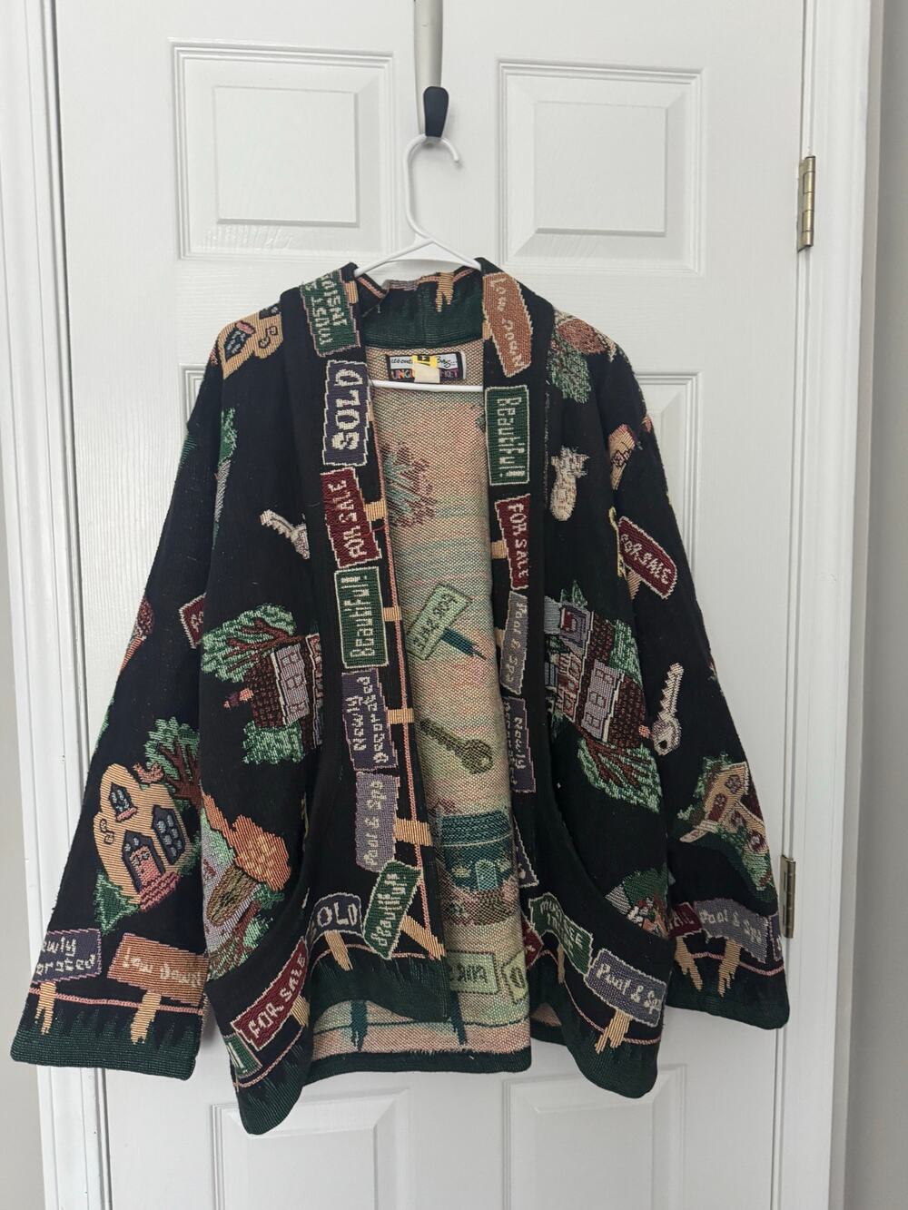 Vintage Its Outta the Bag Unge Potch Ket Tapestry Womens XL Jacket Realtor